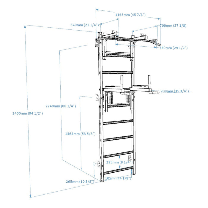 BenchK 732 Swedish Ladder w/ Dip Bar & Rack - White