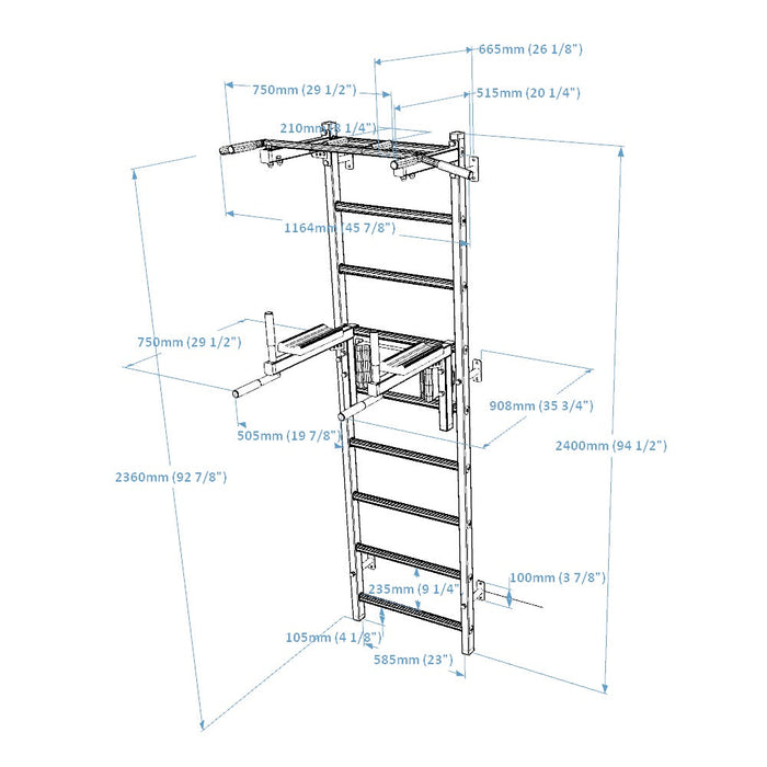 BenchK 722 Swedish Ladder w/ Dip Bar - White