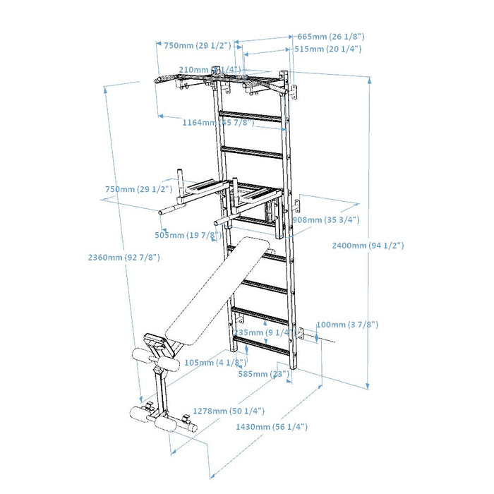 BenchK 723B Swedish Ladder w/ Bench - Black