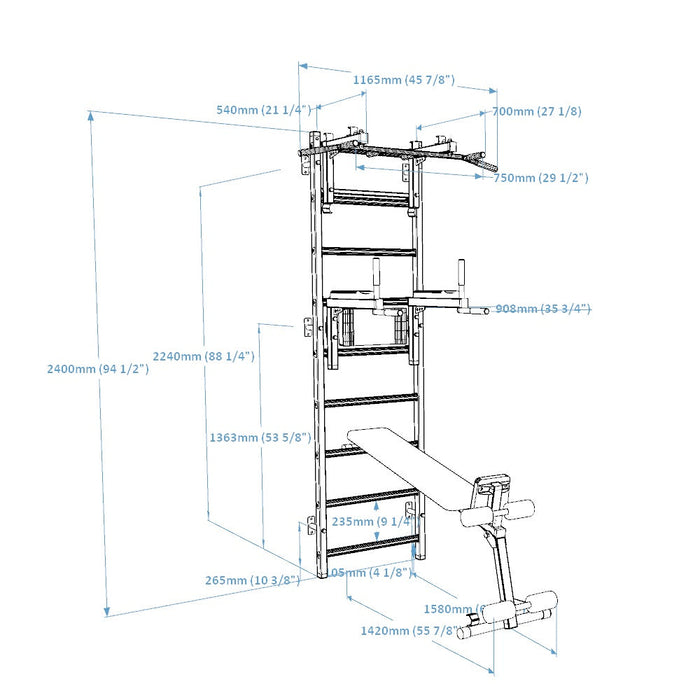 BenchK 733B Swedish Ladder w/ Bench & Rack - Black