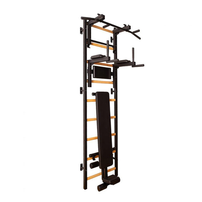 BenchK 733B Swedish Ladder w/ Bench & Rack - Black