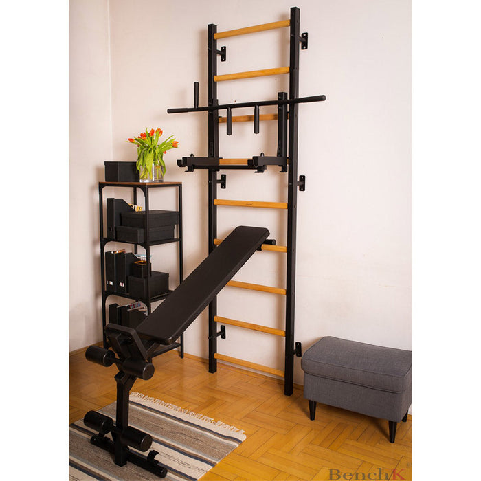 BenchK 733B Swedish Ladder w/ Bench & Rack - Black