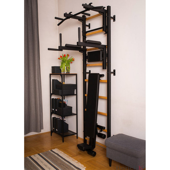 BenchK 733B Swedish Ladder w/ Bench & Rack - Black