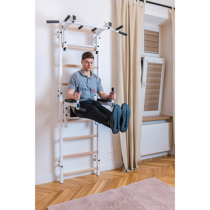 BenchK 732 Swedish Ladder w/ Dip Bar & Rack - White