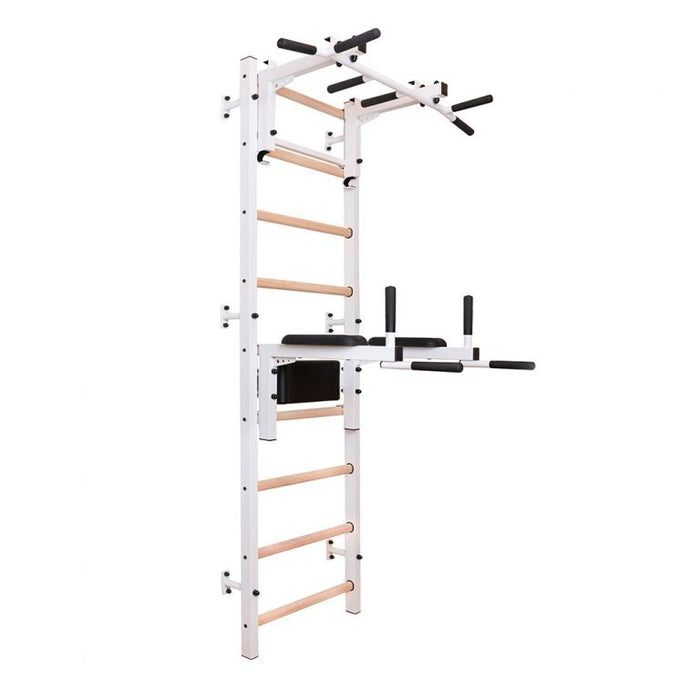 BenchK 732 Swedish Ladder w/ Dip Bar & Rack - White