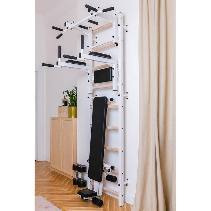 BenchK 733 Swedish Ladder w/ Bench & Rack - White