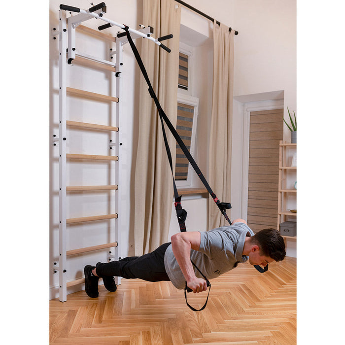 BenchK 732 Swedish Ladder w/ Dip Bar & Rack - White