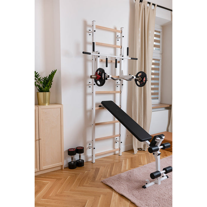 BenchK 733 Swedish Ladder w/ Bench & Rack - White